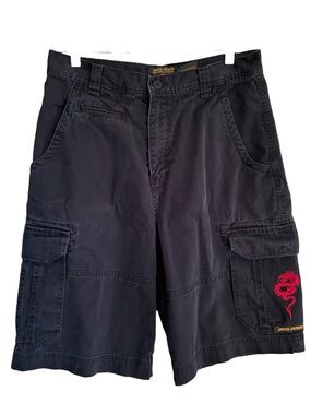 Vintage 2000s Y2K JNCO Black Skater Cargo Shorts Red Dragon Embroidery Sz 34